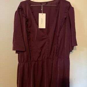 Bloomchic burgundy front v cut cross over with ruffles